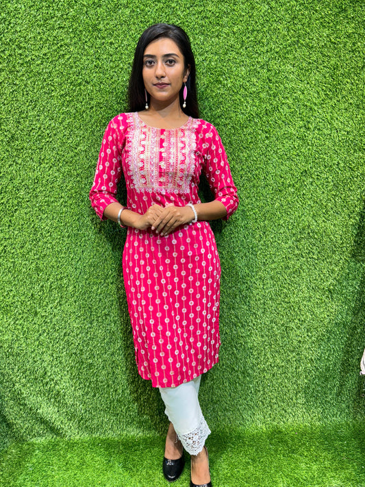 Reet Mahal Pink Printed Kurti for Women