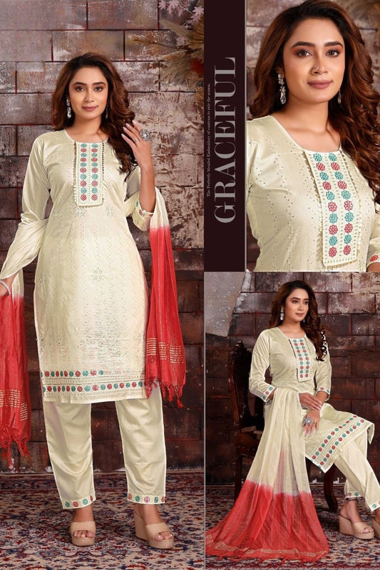 REET MAHAL BEAUTIFUL WHITE KURTA SET WITH DOUBLE SHADE DUPATTA