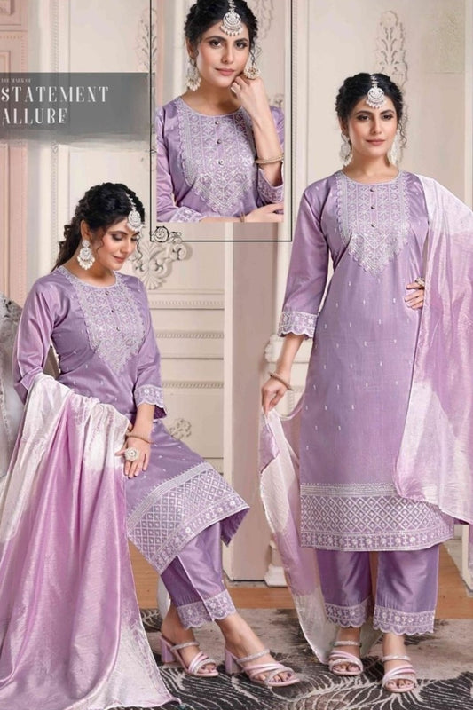 Reet Mahal Lavender designer Kurta with Pant & Double Shade Dupatta