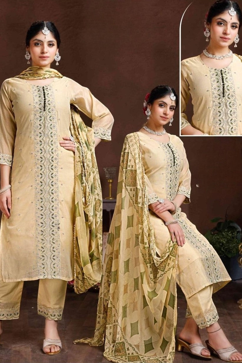 REET MAHAL EMBROIDERED KURTA SET WITH PRINTED DUPATTA