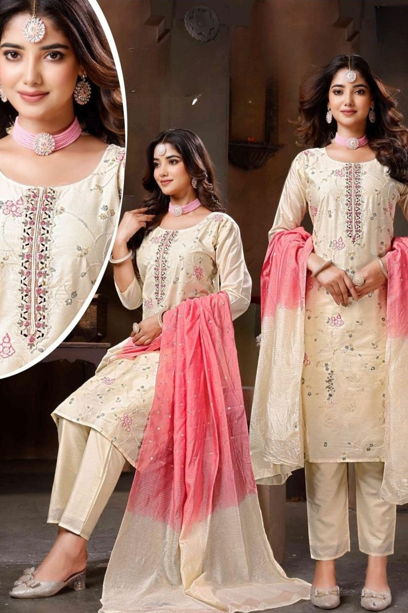 Reet Mahal Heavy Neck Embroidered Kurta Set with Dupatta