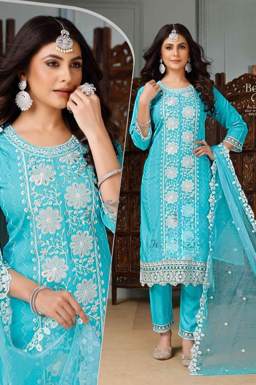 REET MAHAL PRINTED KURTA SET WITH NET DUPATTA