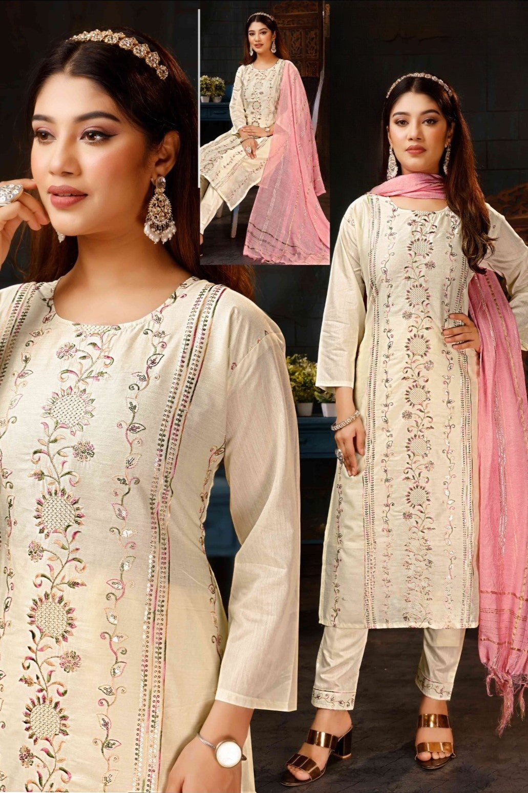 REET MAHAL BEAUTIFUL WHITE & PINK KURTA SET WITH LAVISH DUPATTA