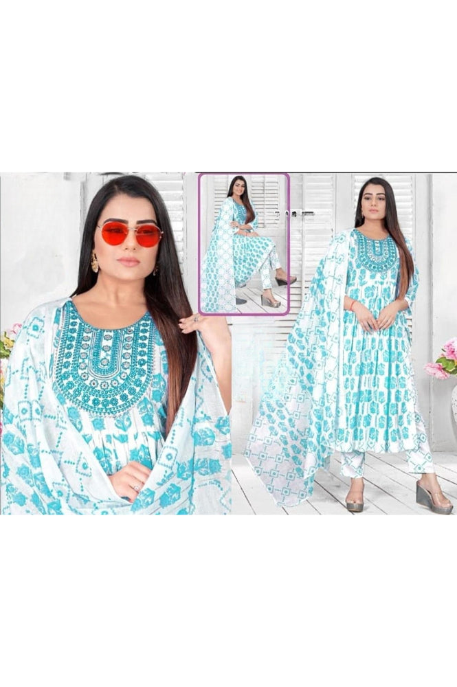 REET MAHAL TRADITIONAL STRAIGHT NAIRA CUT KURTA SET-IN SKY-BLUE COLOR