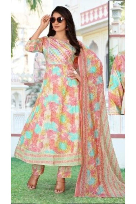 REET MAHAL DESIGNER ANARKALI KURTA SET WITH PRINTED DUPATTA