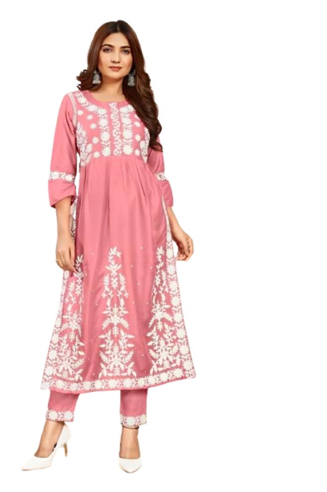 REET MAHAL CHIKANKARI ZARI WORK KURTA PANT SET