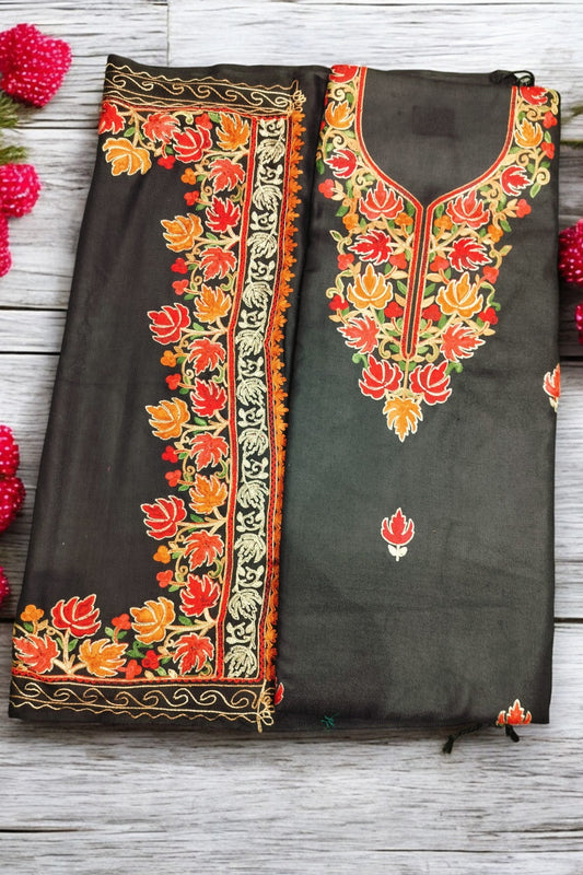 Kashmiri Work Unstitched Suit Fabric - Exquisite Handcrafted Embroidery