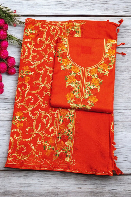 Kashmiri Work Unstitched Suit Fabric - Exquisite Handcrafted Embroidery