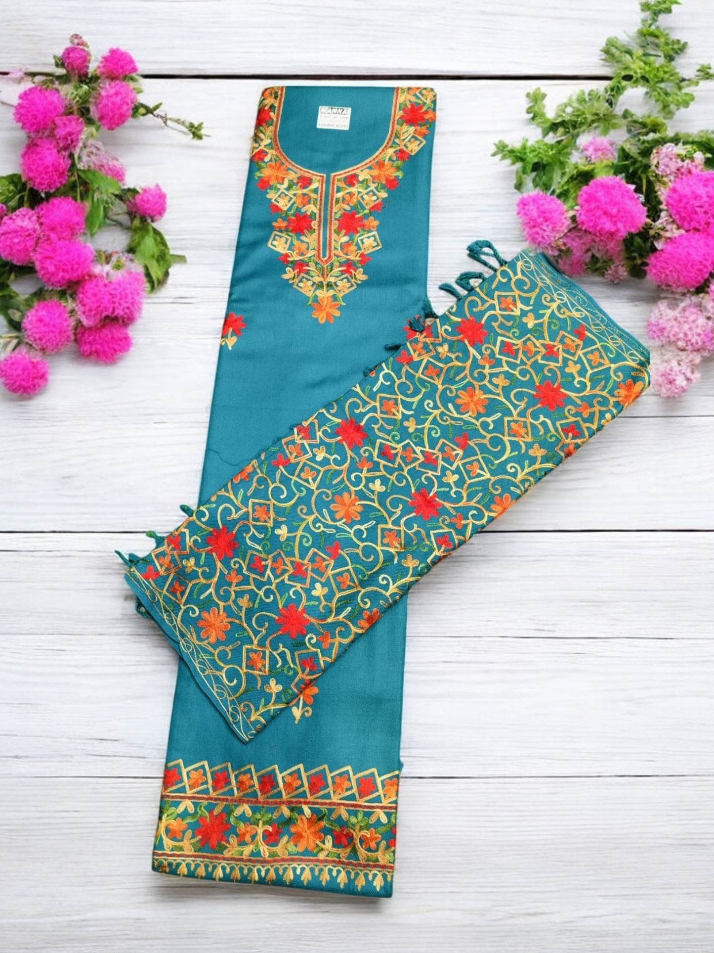 Unstitched Kashmiri Work Salwar Suit with Dupatta Work