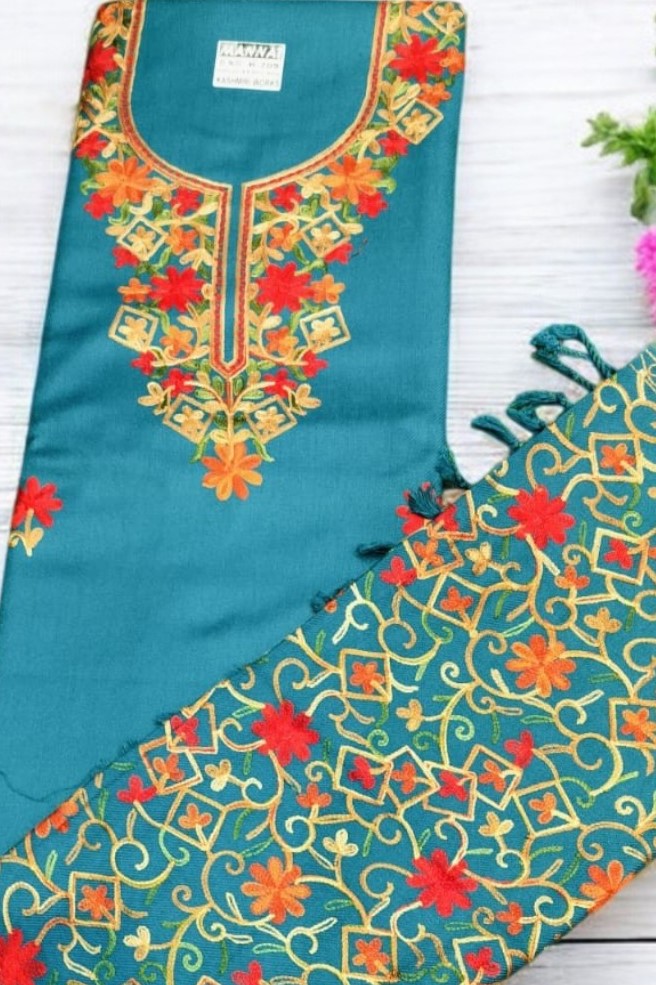 Unstitched Kashmiri Work Salwar Suit with Dupatta Work