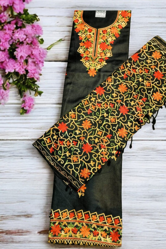 Unstitched Kashmiri Work Salwar Suit with Dupatta Work