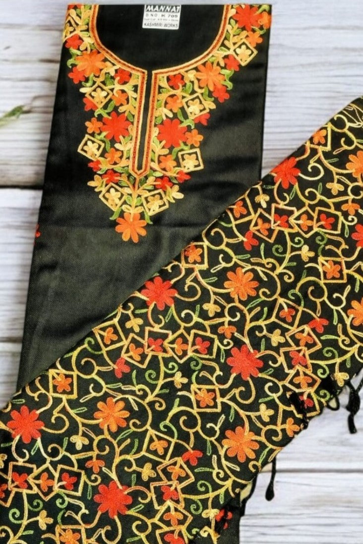 Unstitched Kashmiri Work Salwar Suit with Dupatta Work