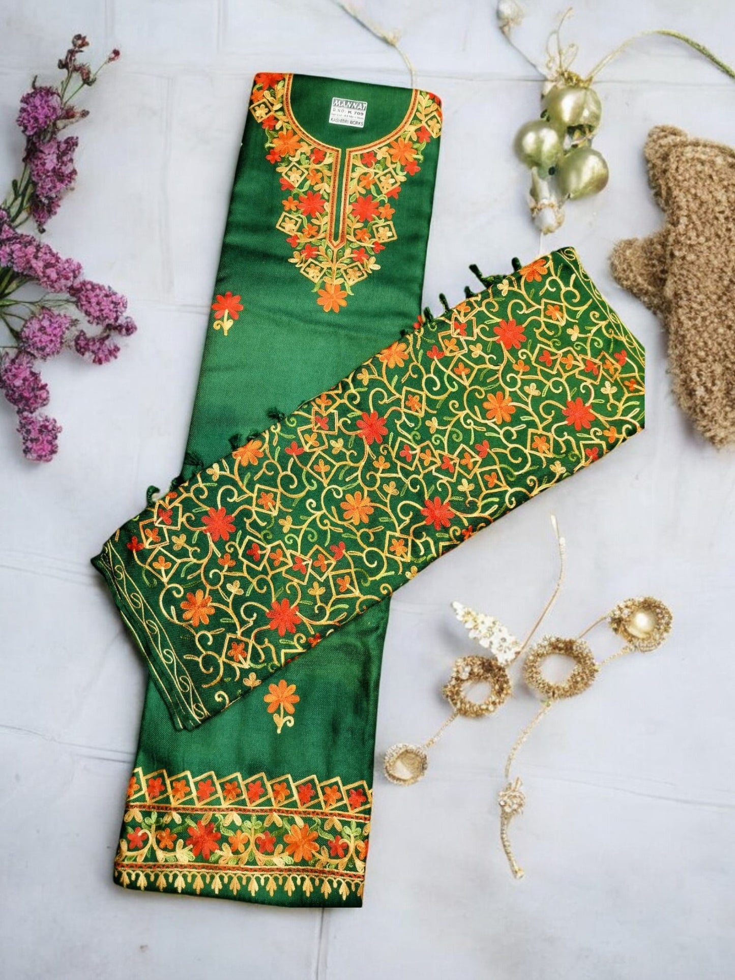 Unstitched Kashmiri Work Salwar Suit with Dupatta Work