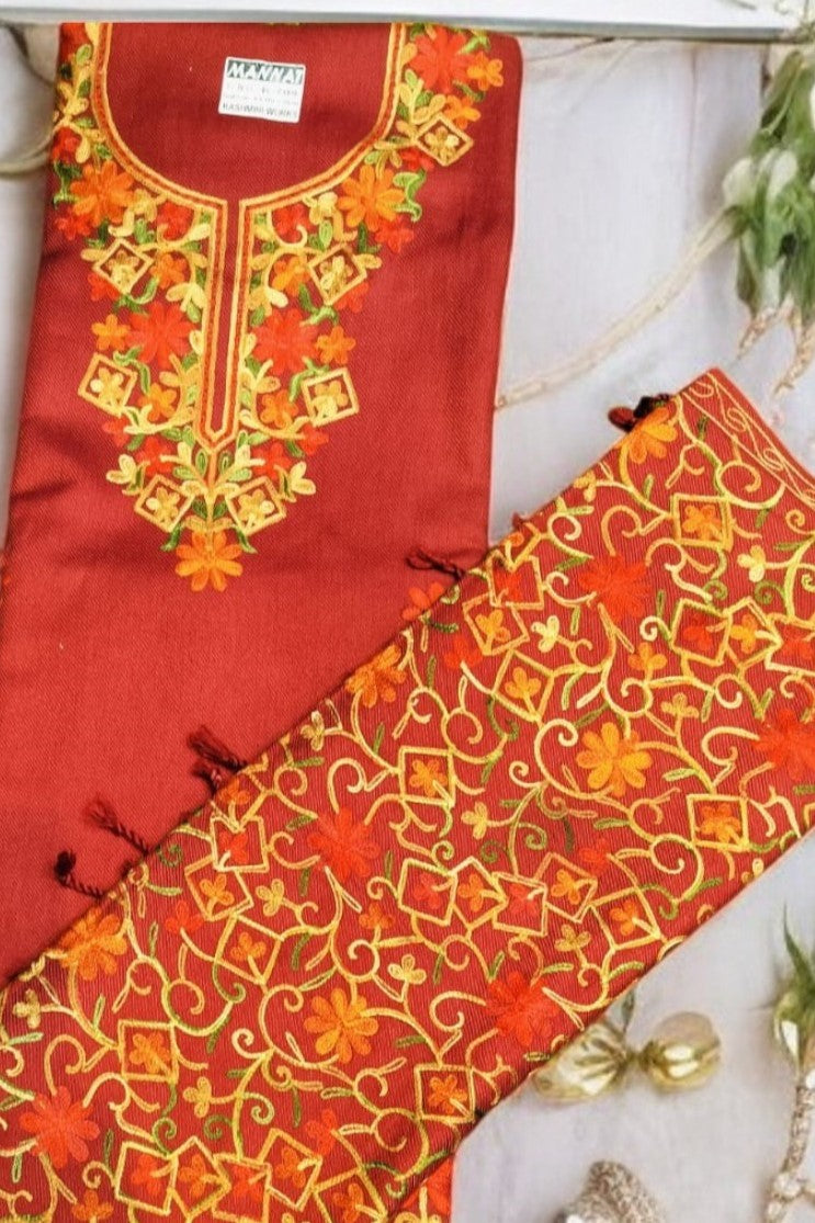 Unstitched Kashmiri Work Salwar Suit with Dupatta Work