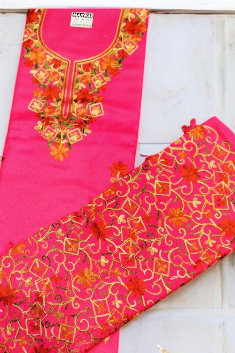 Unstitched Kashmiri Work Salwar Suit with Dupatta Work