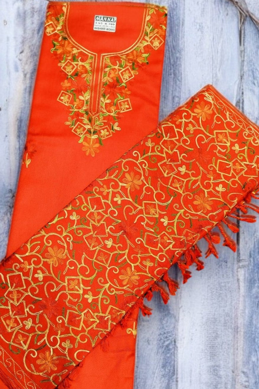 Unstitched Kashmiri Work Salwar Suit with Dupatta Work