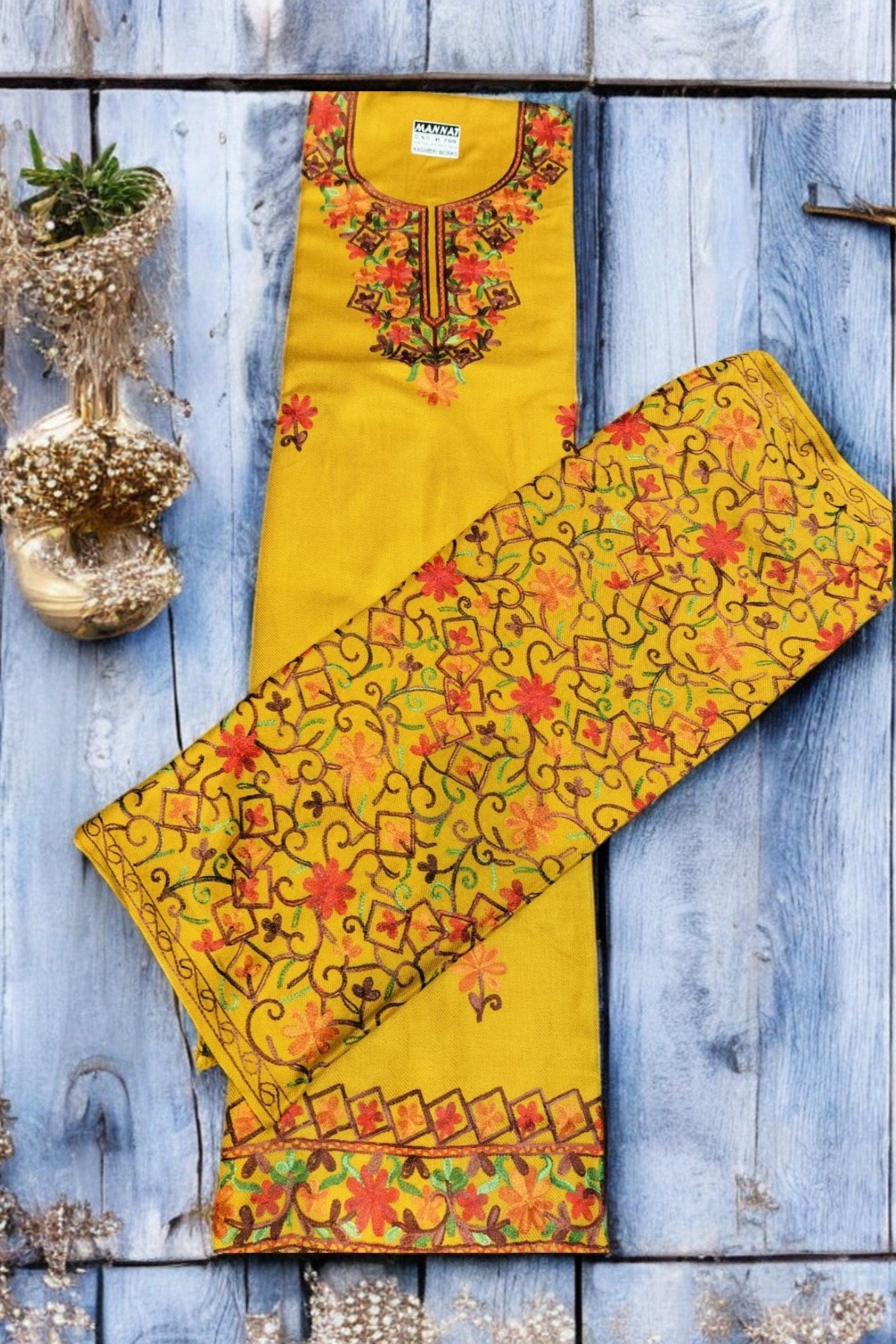 Unstitched Kashmiri Work Salwar Suit with Dupatta Work