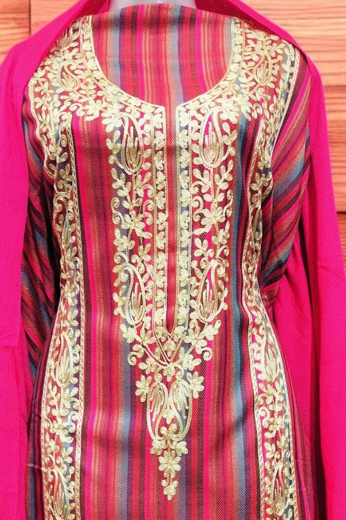 Unstitched Wool Salwar Suit Material Embroidered