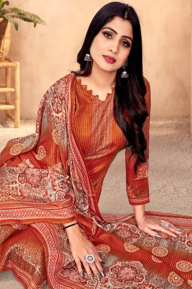 REET MAHAL PAKISTANI SALWAR SUIT MATERIAL WITH PRINTED DUPATTA FOR WOMEN