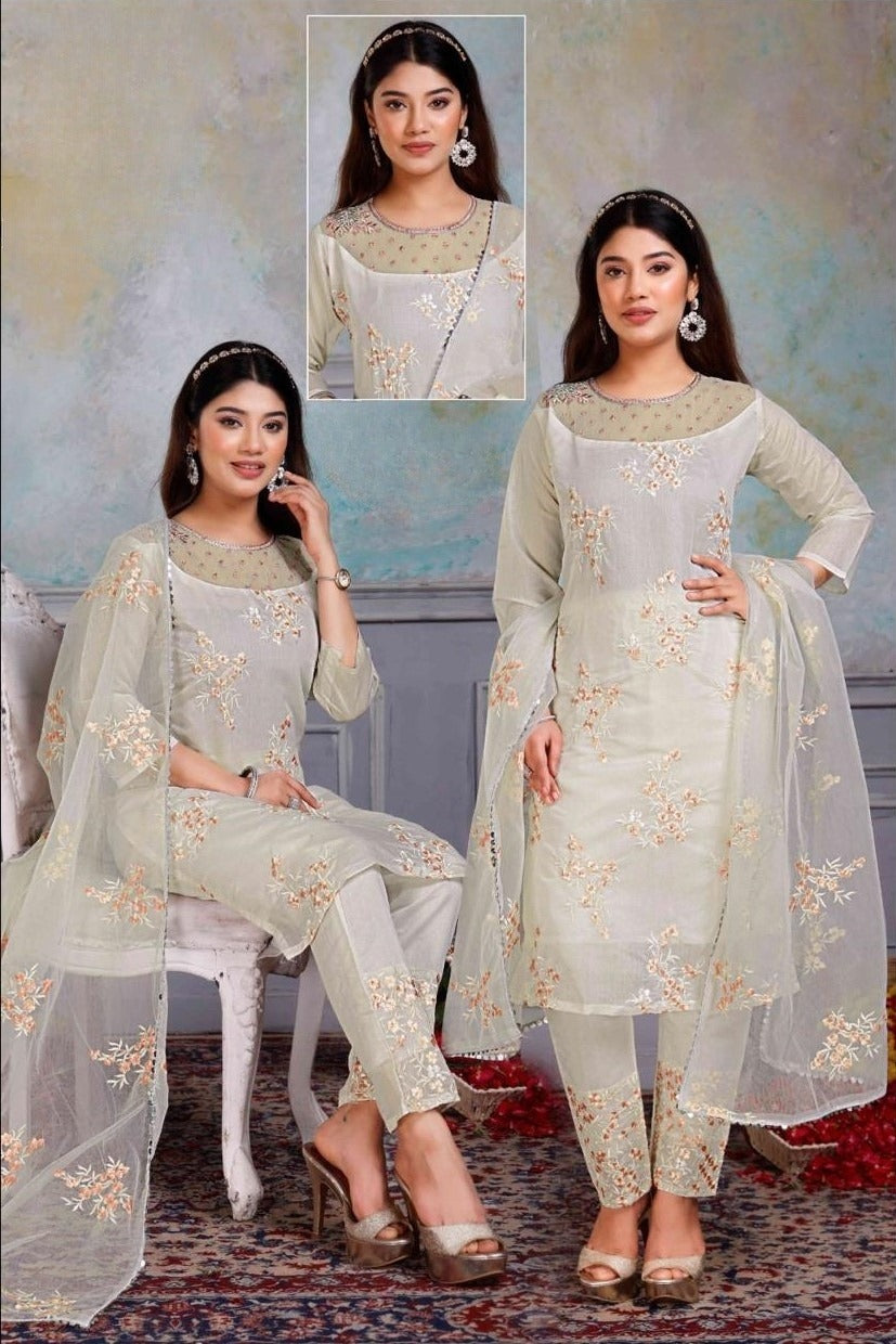 REET MAHAL KURTA PANT NET DUPTTA SET NEW READYMADE LADIES SUITS