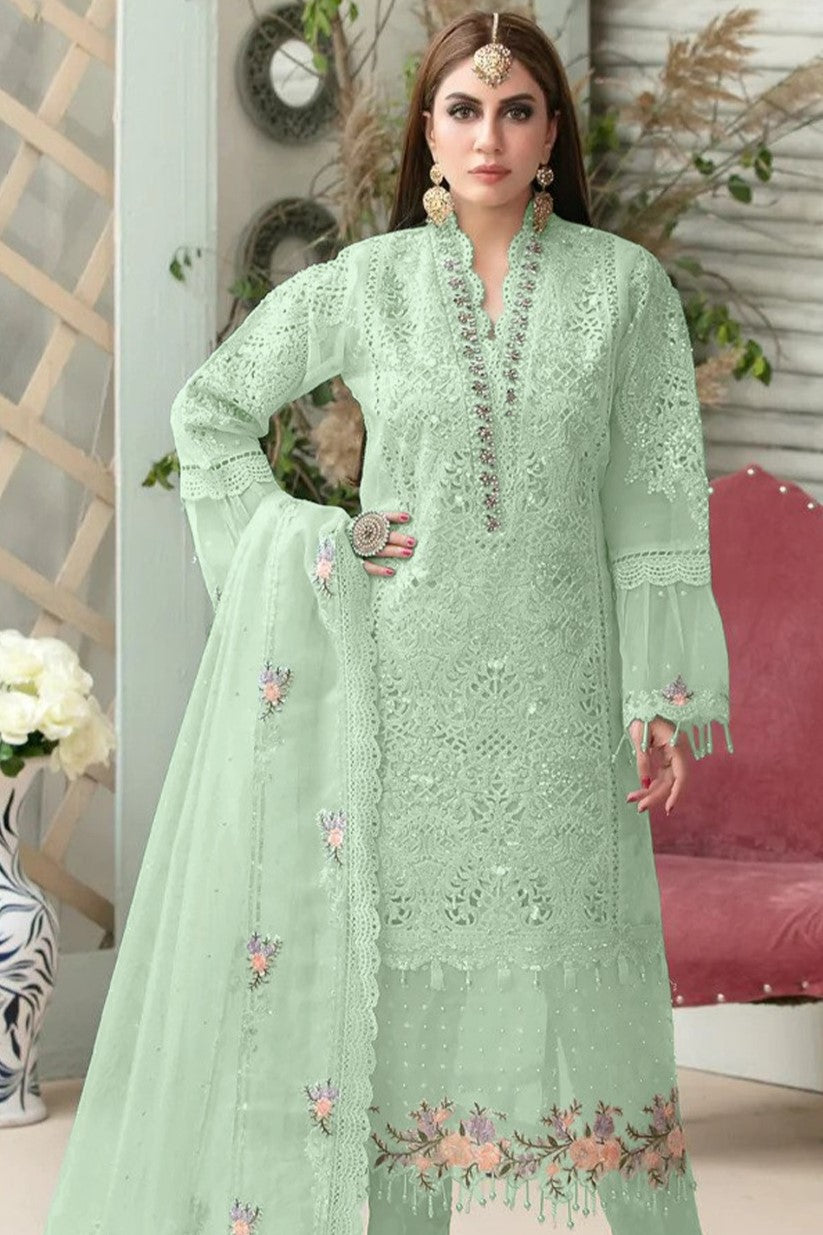 REET MAHAL GEORGETTE EMBROIDERY PAKISTANI SUIT SALWAR MATERIAL WITH FLORAL NET DUPATTA