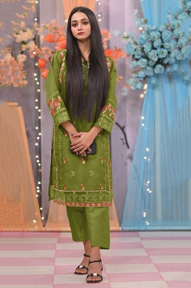 Green Designer unstitched Pakistani Suit With Heavy Embroidery