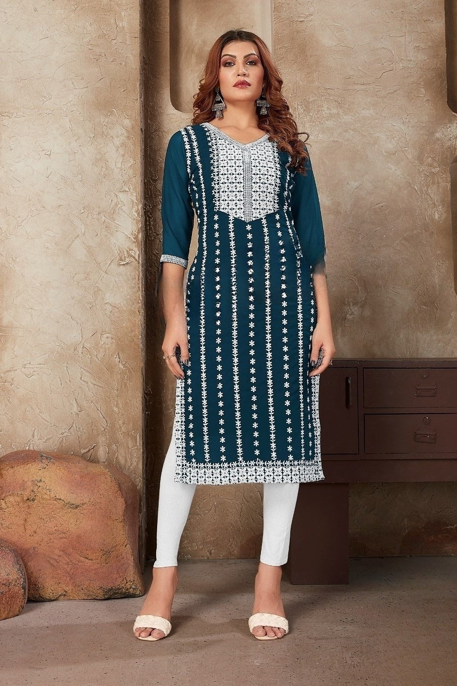 Reet Mahal Pure Chikankari Long Kurti for Women