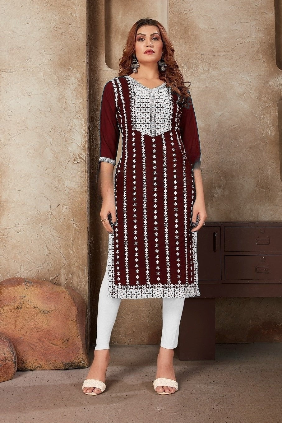 Reet Mahal Pure Chikankari Long Kurti for Women