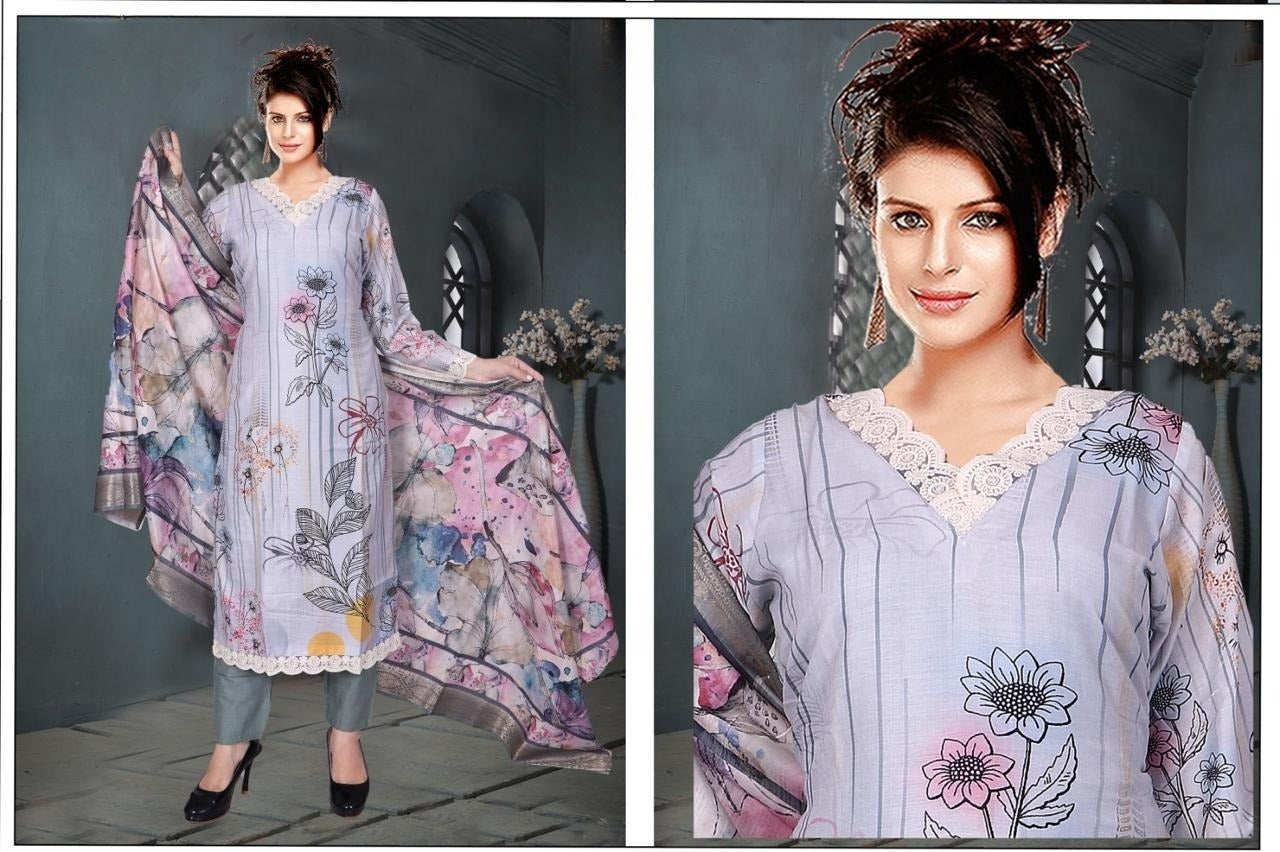 REET MAHAL PRINTED GREY KURTA SET WITH PRINTED DUPATTA