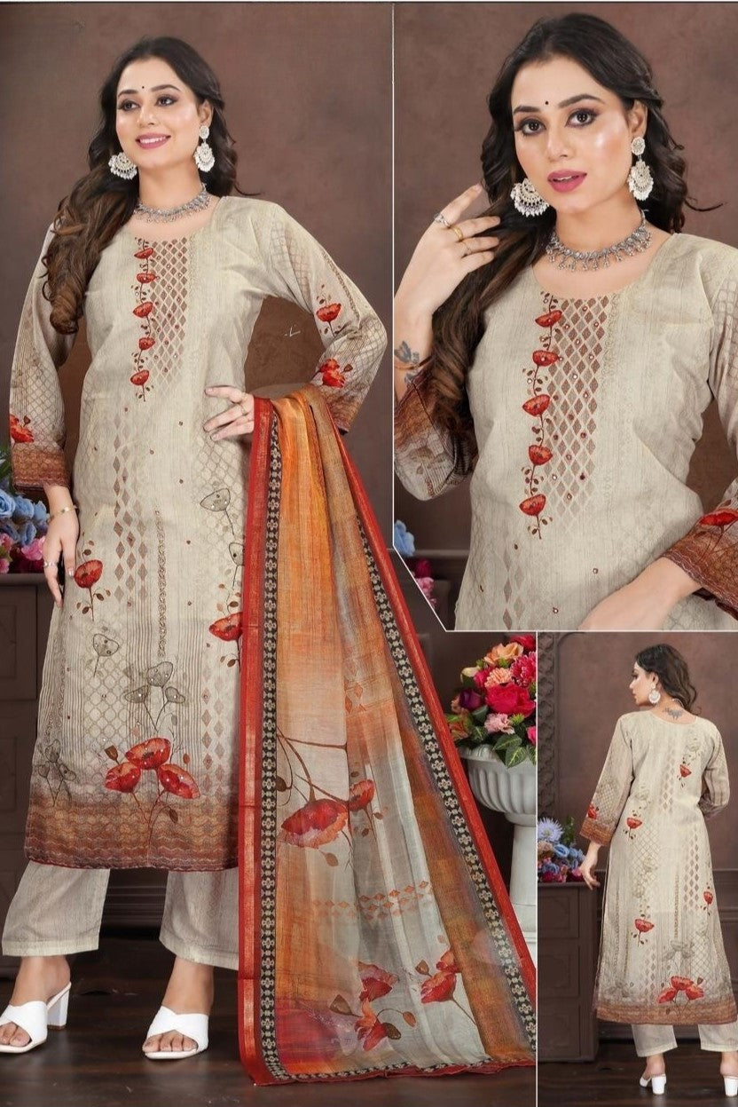 REET MAHAL DESIGNER PRINTED KURTA SET WITH EMBROIDERED DUPATTA