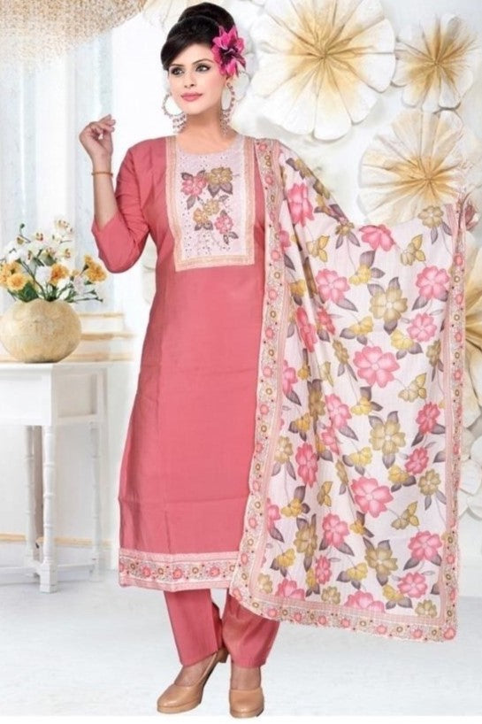 REET MAHAL BEAUTIFUL PEACH KURTA SET WITH FLORAL PRINT DUPATTA