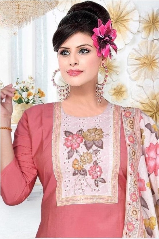 REET MAHAL BEAUTIFUL PEACH KURTA SET WITH FLORAL PRINT DUPATTA