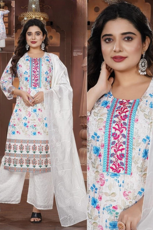 REET MAHAL WHITE DESIGNER KURTA WITH PLAZO AND DUPATTA