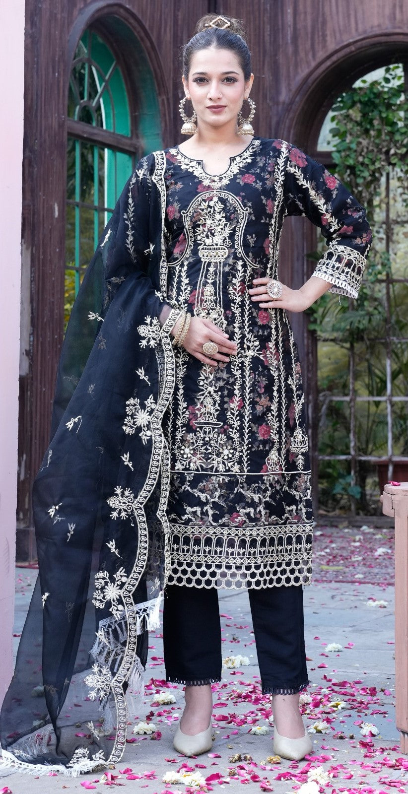 Reet Mahal Designer Heavy Pakistani Kurta Set with Organza Lace Dupatta