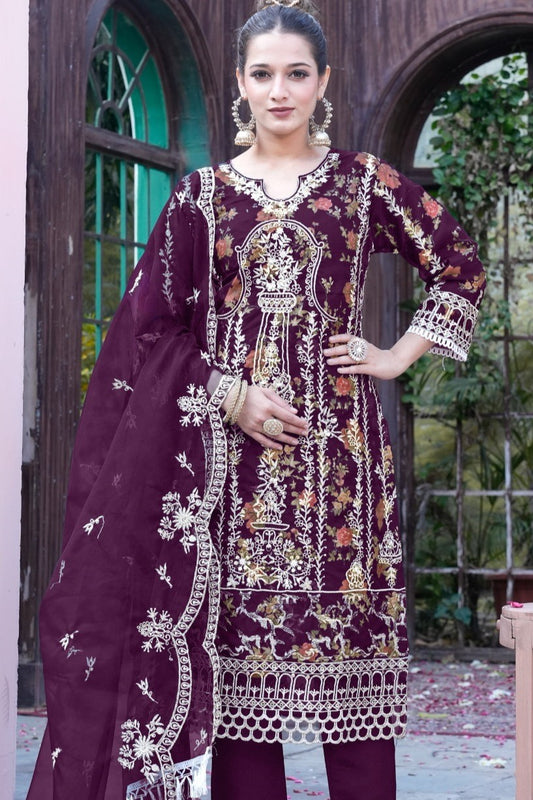 Reet Mahal Designer Heavy Pakistani Kurta Set with Organza Lace Dupatta