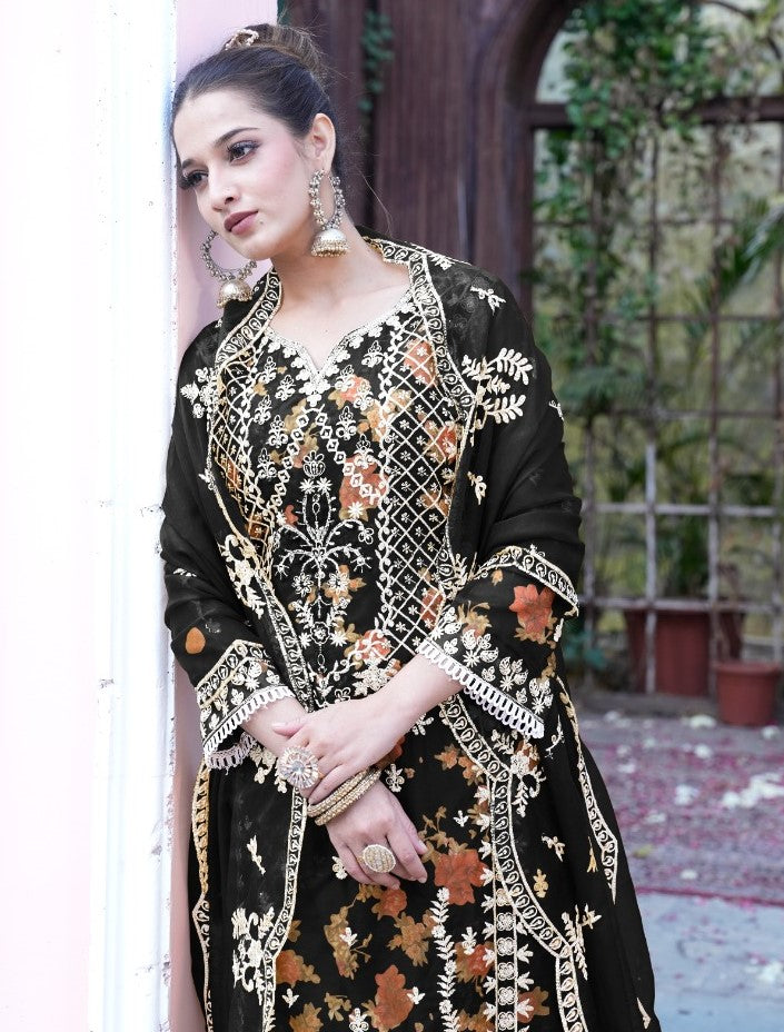 Reet Mahal Pakistani Designer Suit set with Organza Embroidery and Heavy Dupatta