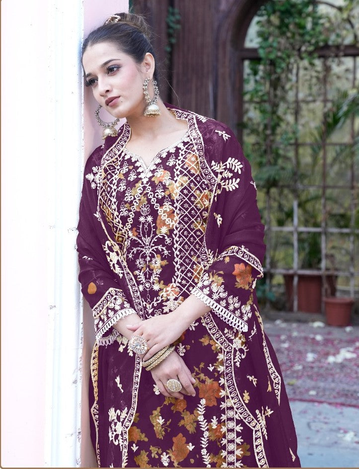 Reet Mahal Pakistani Designer Suit set with Organza Embroidery and Heavy Dupatta