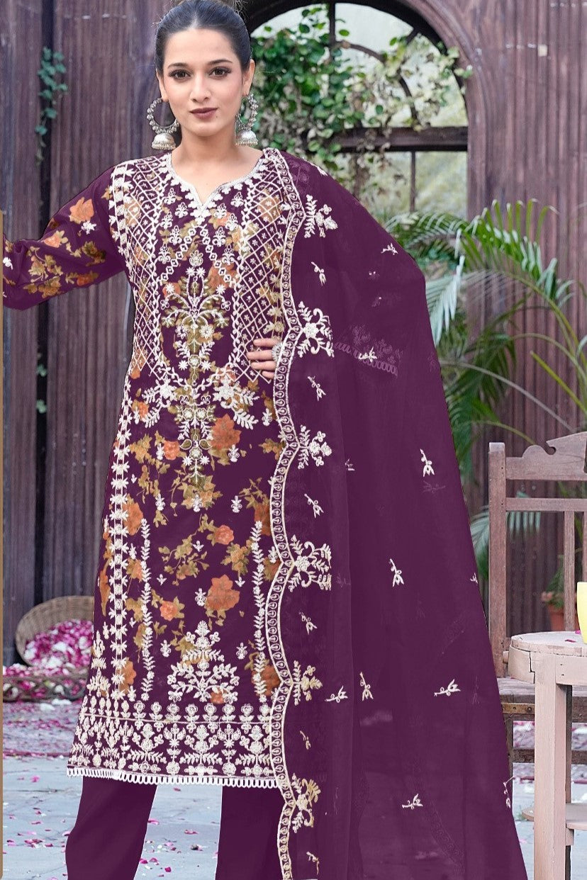 Reet Mahal Pakistani Designer Suit set with Organza Embroidery and Heavy Dupatta