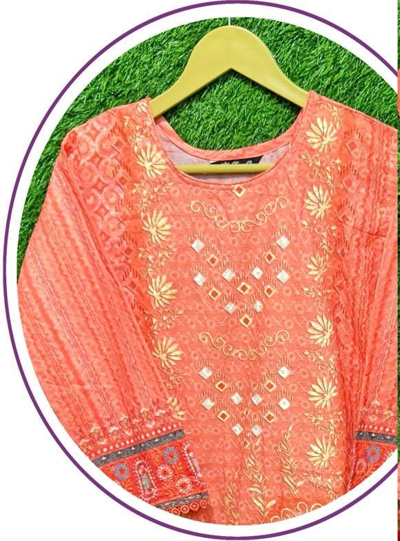 Reet Mahal Cotton Printed Embroidery Suit Set with Printed Dupatta