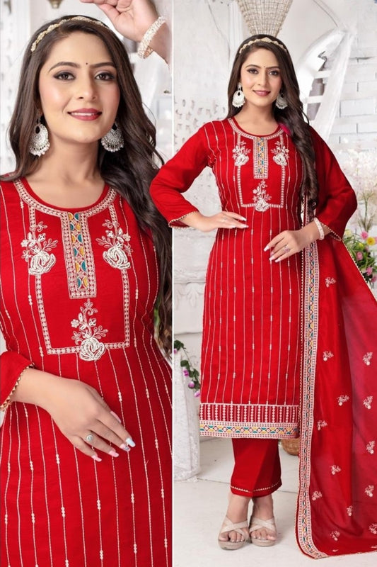 REET MAHAL EMBROIDERED KURTA SET WIRH LACE PRINTED DUPATTA