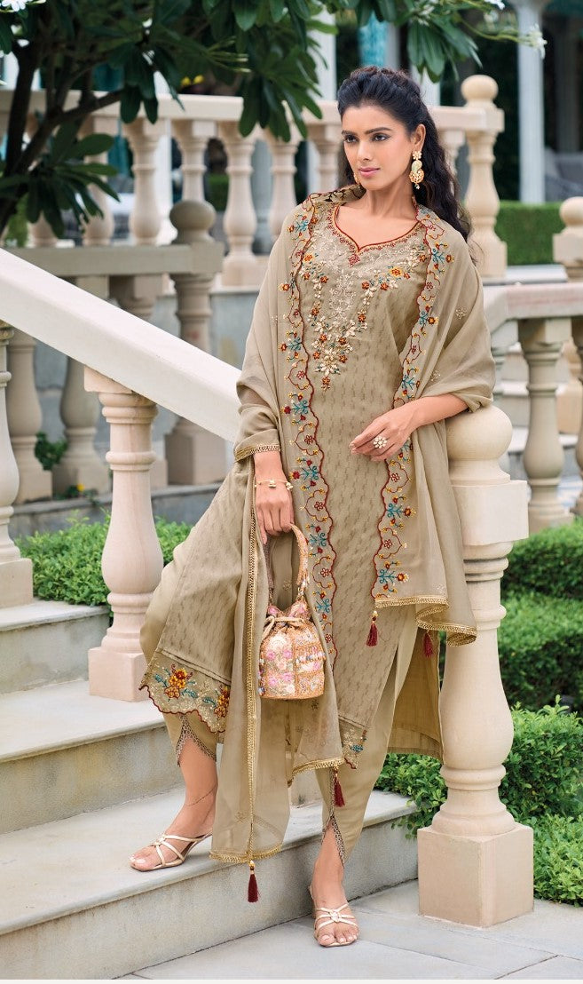 Reet Mahal Embroidery Chanderi Schfli Kurta,Pant with Organza Digital Print Dupatta