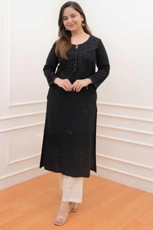 REET MAHAL TRENDY CHIKANKARI SEQUENCE KURTA & PANT SET FOR WOMEN