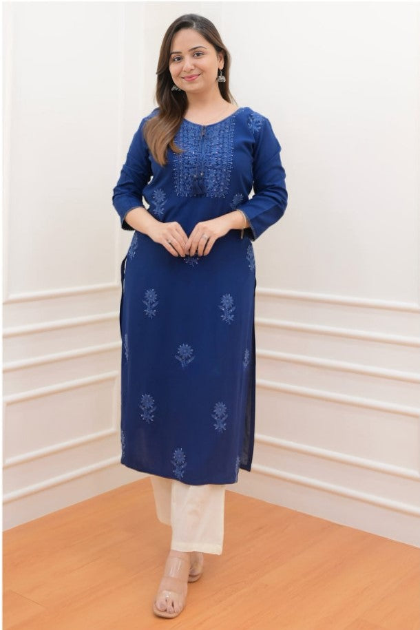 REET MAHAL TRENDY CHIKANKARI SEQUENCE KURTA & PANT SET FOR WOMEN