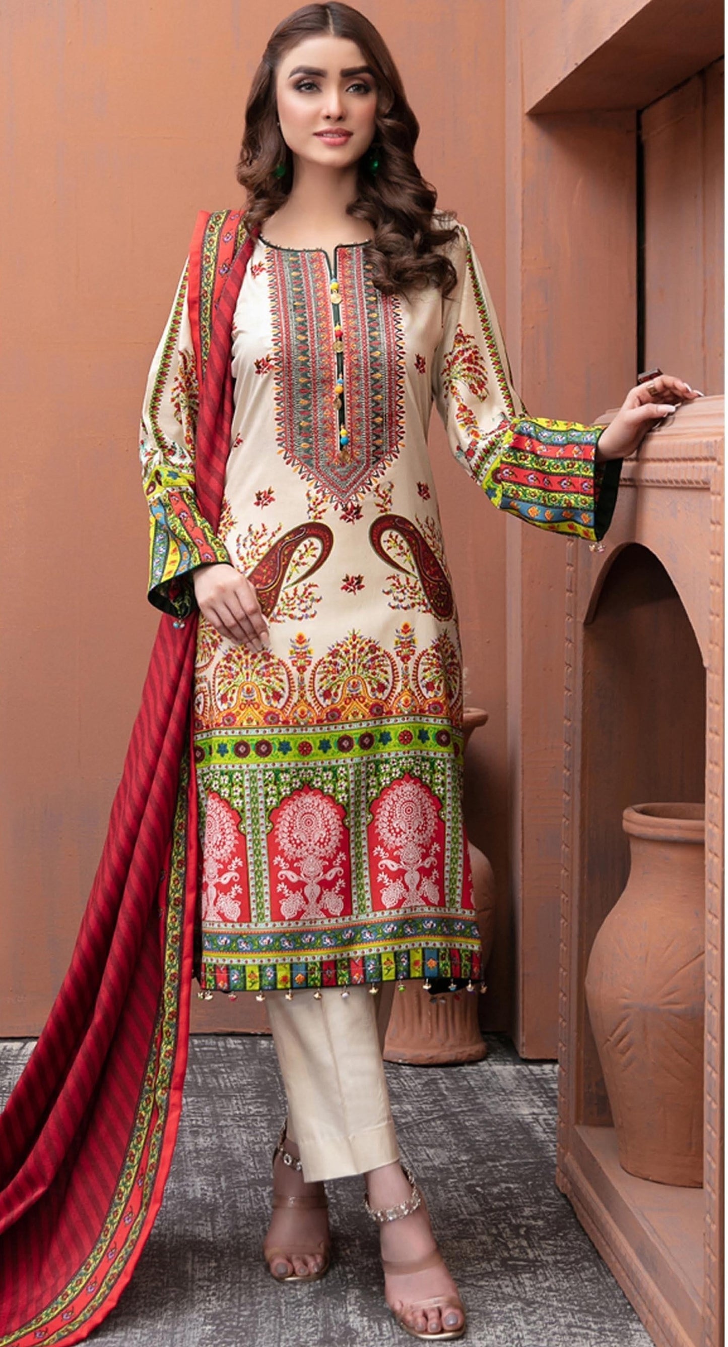 REET MAHAL DESIGNER COTTON SALWAR SUIT MATERIAL WITH PRINTED DUPATTA