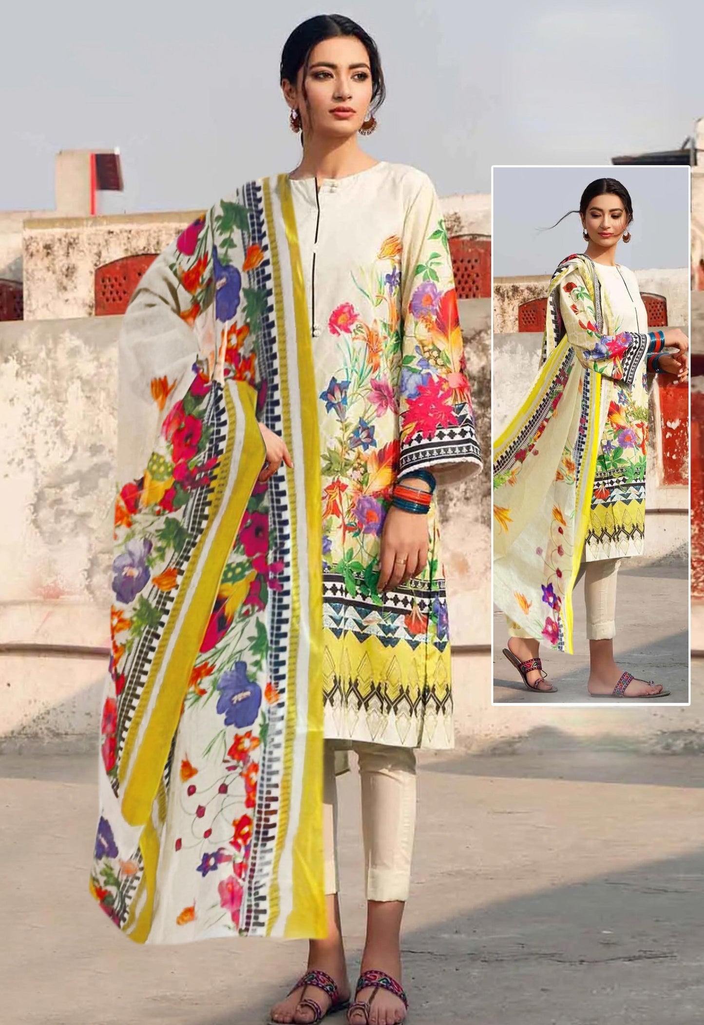 REET MAHAL DESIGNER COTTON SALWAR SUIT MATERIAL WITH PRINTED DUPATTA