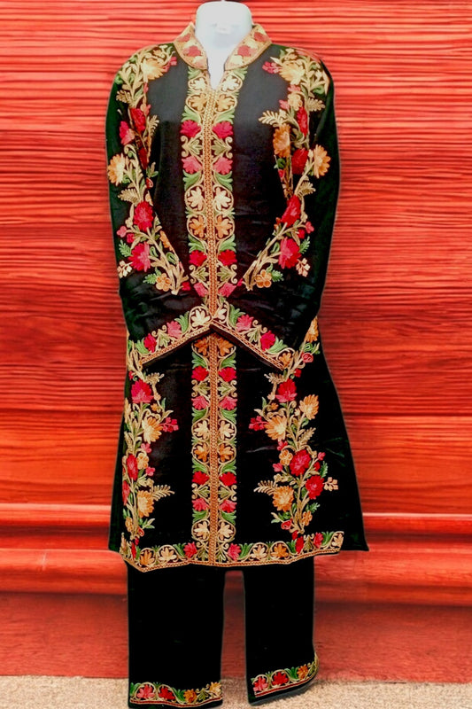 Kashmiri Embroidery Long Coord Set Stylish Party Wear