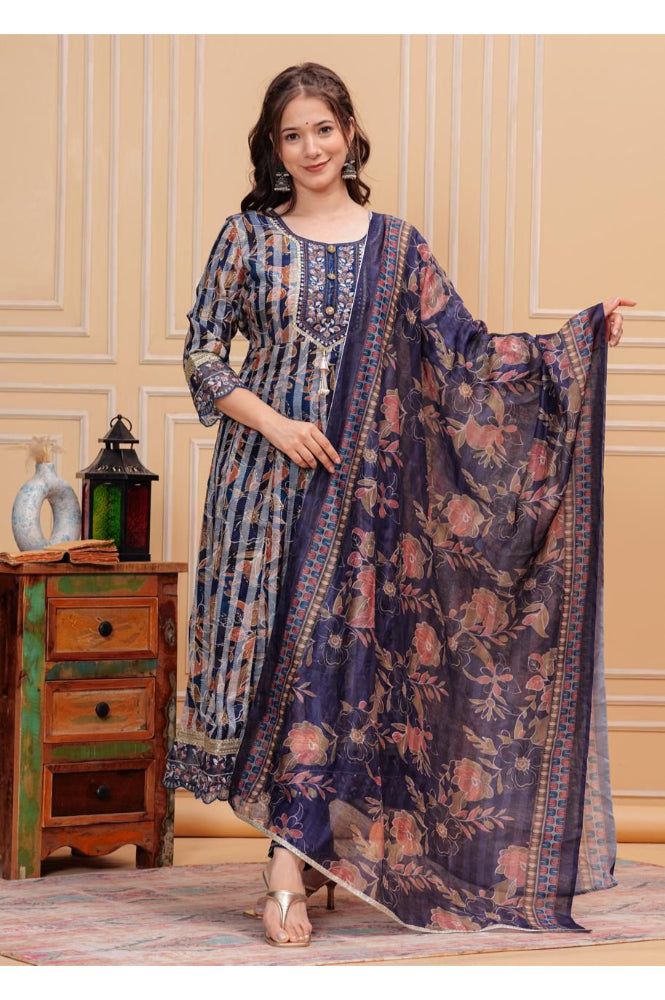 REET MAHAL PRINTED ANARKALI KURTA, PANT & DUPATTA SET FOR FESTIVE SEASON