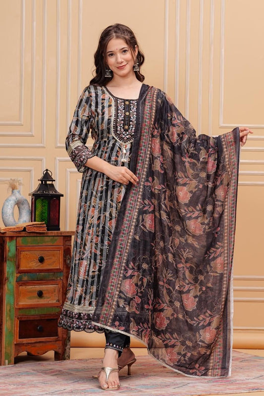 REET MAHAL PRINTED ANARKALI KURTA, PANT & DUPATTA SET FOR FESTIVE SEASON