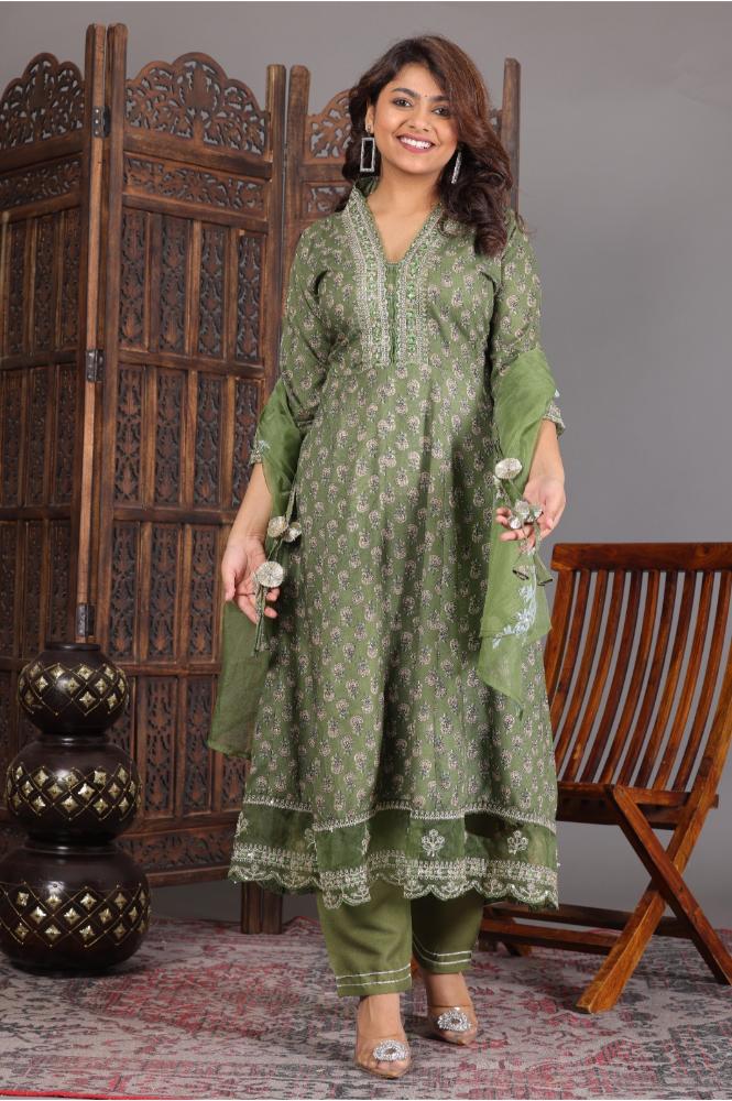 REET MAHAL DESIGNER WOMEN ANARKALI KURTA, PANT WITH NET DUPATTA