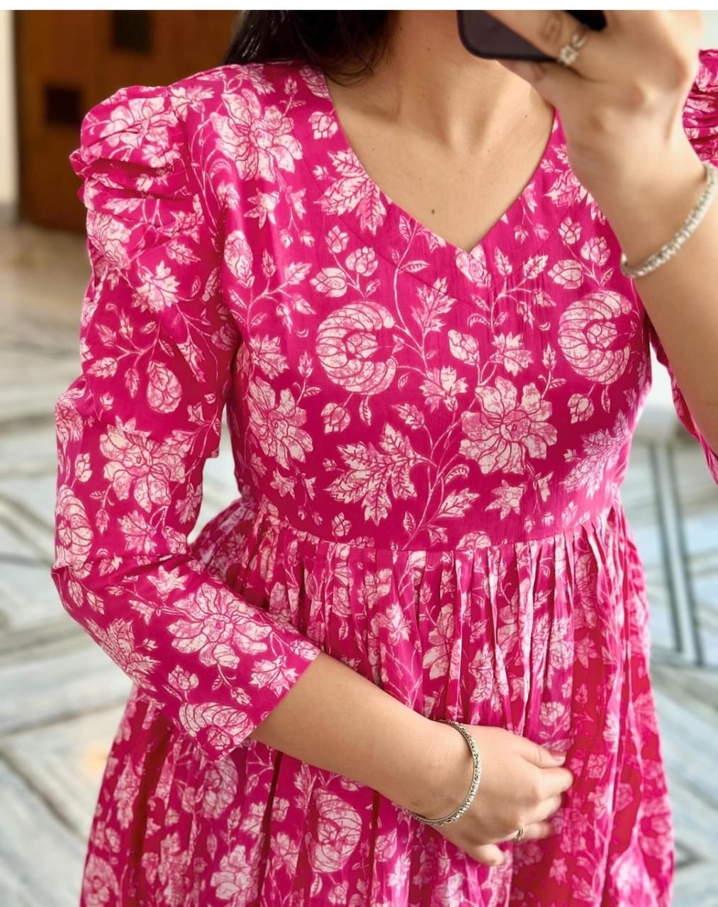 REET MAHAL HOT PINK FLORAL PRINT FIT & FLARE DRESS